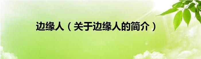 邊緣人（關(guān)于邊緣人的簡介）