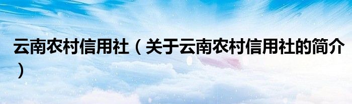 云南農(nóng)村信用社（關(guān)于云南農(nóng)村信用社的簡介）