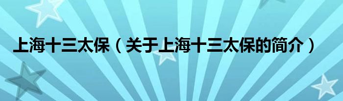 上海十三太保（關(guān)于上海十三太保的簡(jiǎn)介）