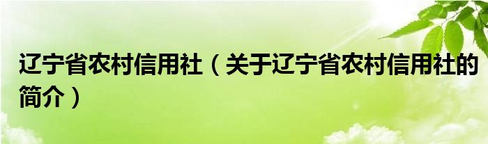 遼寧省農(nóng)村信用社（關于遼寧省農(nóng)村信用社的簡介）