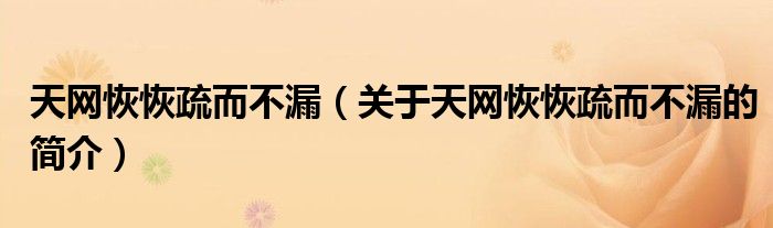 天網(wǎng)恢恢疏而不漏（關(guān)于天網(wǎng)恢恢疏而不漏的簡介）