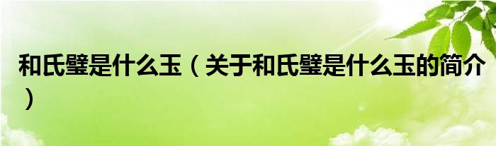 和氏璧是什么玉（關(guān)于和氏璧是什么玉的簡(jiǎn)介）