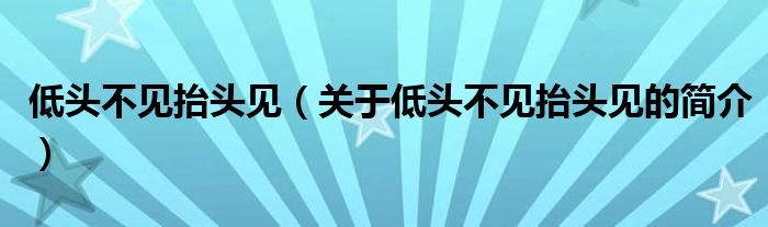 低頭不見抬頭見（關于低頭不見抬頭見的簡介）