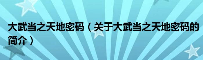 大武當之天地密碼（關于大武當之天地密碼的簡介）