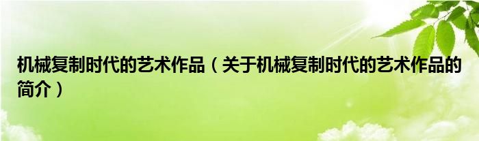 機(jī)械復(fù)制時(shí)代的藝術(shù)作品（關(guān)于機(jī)械復(fù)制時(shí)代的藝術(shù)作品的簡介）