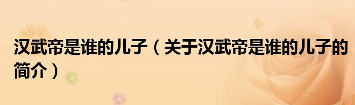 漢武帝是誰的兒子（關(guān)于漢武帝是誰的兒子的簡介）