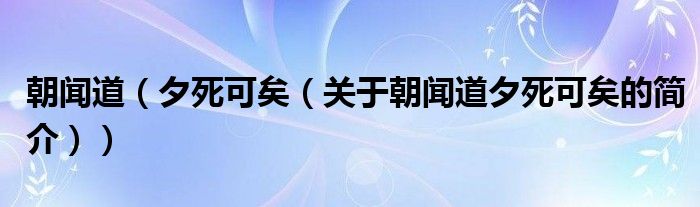 朝聞道（夕死可矣（關(guān)于朝聞道夕死可矣的簡(jiǎn)介））