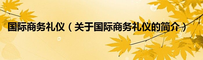 國際商務禮儀（關于國際商務禮儀的簡介）