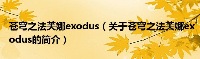 蒼穹之法芙娜exodus（關(guān)于蒼穹之法芙娜exodus的簡(jiǎn)介）