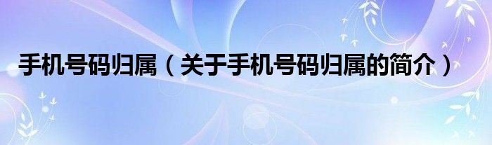 手機號碼歸屬（關(guān)于手機號碼歸屬的簡介）