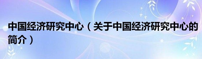 中國經(jīng)濟研究中心（關(guān)于中國經(jīng)濟研究中心的簡介）