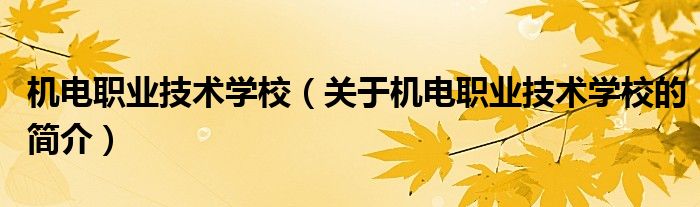 機電職業(yè)技術學校（關于機電職業(yè)技術學校的簡介）