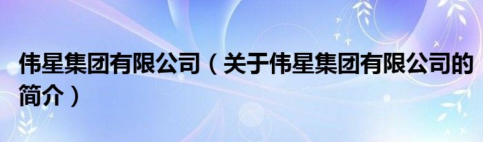 偉星集團(tuán)有限公司（關(guān)于偉星集團(tuán)有限公司的簡(jiǎn)介）