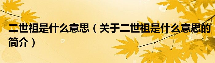 二世祖是什么意思（關(guān)于二世祖是什么意思的簡介）