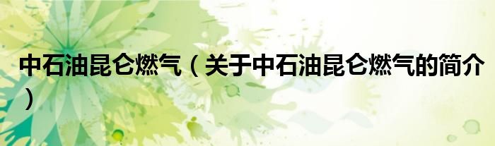 中石油昆侖燃?xì)猓P(guān)于中石油昆侖燃?xì)獾暮?jiǎn)介）