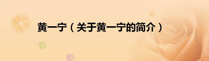 黃一寧（關(guān)于黃一寧的簡(jiǎn)介）