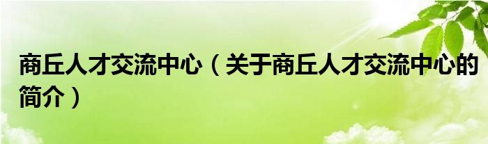 商丘人才交流中心（關于商丘人才交流中心的簡介）