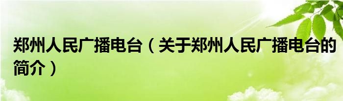 鄭州人民廣播電臺(tái)（關(guān)于鄭州人民廣播電臺(tái)的簡介）