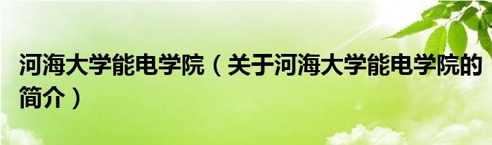 河海大學(xué)能電學(xué)院（關(guān)于河海大學(xué)能電學(xué)院的簡(jiǎn)介）