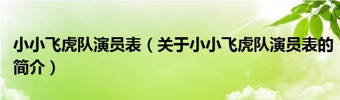 小小飛虎隊演員表（關(guān)于小小飛虎隊演員表的簡介）