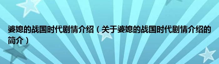 婆媳的戰(zhàn)國時代劇情介紹（關(guān)于婆媳的戰(zhàn)國時代劇情介紹的簡介）