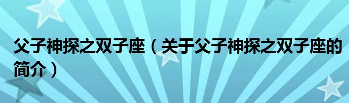 父子神探之雙子座（關(guān)于父子神探之雙子座的簡介）