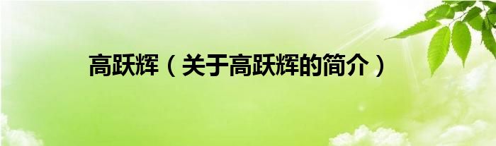 高躍輝（關(guān)于高躍輝的簡(jiǎn)介）