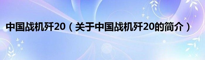 中國戰(zhàn)機殲20（關(guān)于中國戰(zhàn)機殲20的簡介）