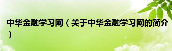 中華金融學習網(wǎng)（關于中華金融學習網(wǎng)的簡介）