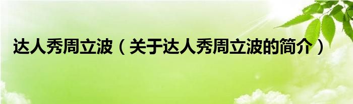 達人秀周立波（關(guān)于達人秀周立波的簡介）