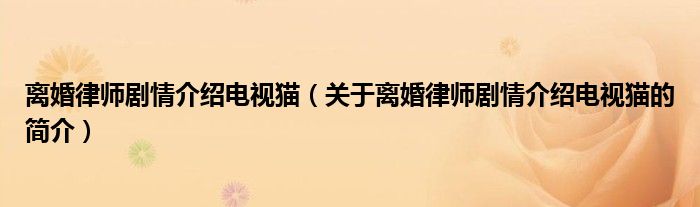 離婚律師劇情介紹電視貓（關于離婚律師劇情介紹電視貓的簡介）