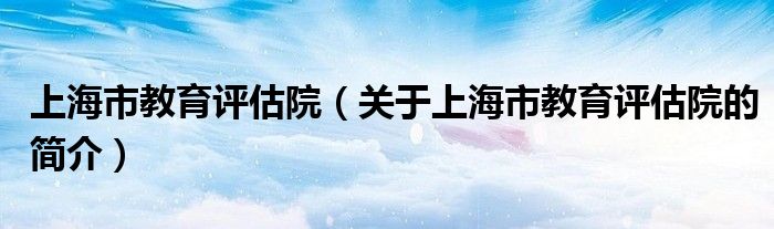 上海市教育評估院（關(guān)于上海市教育評估院的簡介）