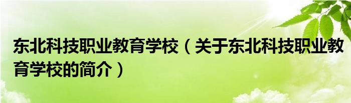 東北科技職業(yè)教育學校（關于東北科技職業(yè)教育學校的簡介）