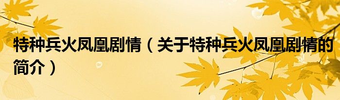 特種兵火鳳凰劇情（關(guān)于特種兵火鳳凰劇情的簡(jiǎn)介）