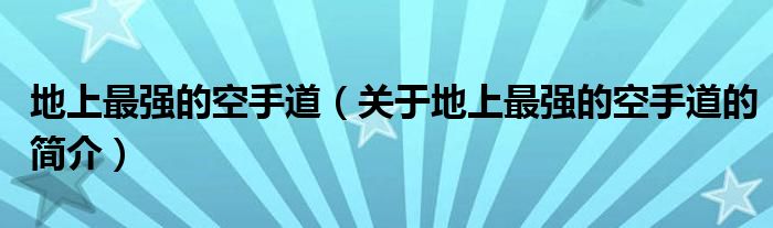 地上最強(qiáng)的空手道（關(guān)于地上最強(qiáng)的空手道的簡介）