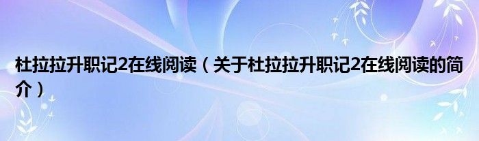 杜拉拉升職記2在線閱讀（關于杜拉拉升職記2在線閱讀的簡介）