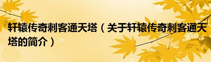 軒轅傳奇刺客通天塔（關(guān)于軒轅傳奇刺客通天塔的簡介）