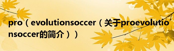 pro（evolutionsoccer（關(guān)于proevolutionsoccer的簡介））