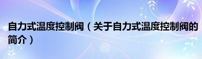 自力式溫度控制閥（關于自力式溫度控制閥的簡介）