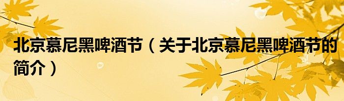 北京慕尼黑啤酒節(jié)（關于北京慕尼黑啤酒節(jié)的簡介）