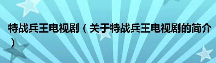 特戰(zhàn)兵王電視?。P(guān)于特戰(zhàn)兵王電視劇的簡介）