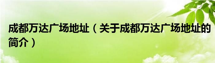 成都萬達廣場地址（關于成都萬達廣場地址的簡介）