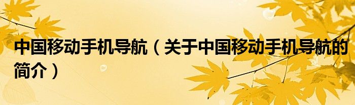 中國移動手機(jī)導(dǎo)航（關(guān)于中國移動手機(jī)導(dǎo)航的簡介）