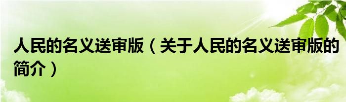 人民的名義送審版（關(guān)于人民的名義送審版的簡介）