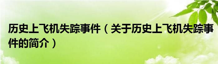 歷史上飛機(jī)失蹤事件（關(guān)于歷史上飛機(jī)失蹤事件的簡介）