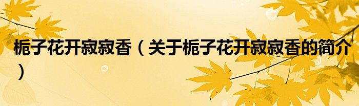 梔子花開寂寂香（關于梔子花開寂寂香的簡介）