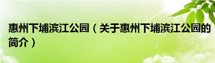 惠州下埔濱江公園（關(guān)于惠州下埔濱江公園的簡(jiǎn)介）