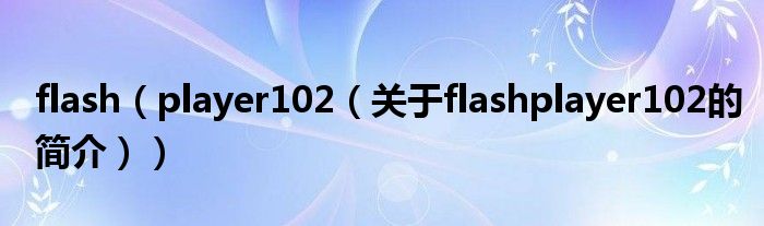 flash（player102（關(guān)于flashplayer102的簡(jiǎn)介））