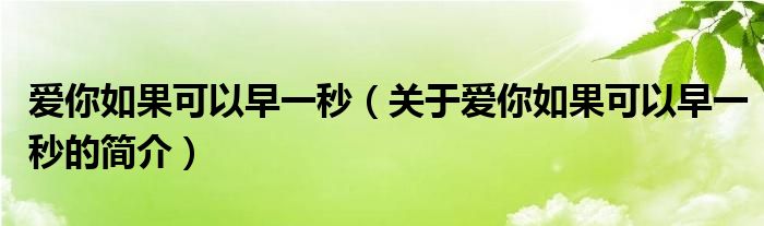 愛你如果可以早一秒（關于愛你如果可以早一秒的簡介）