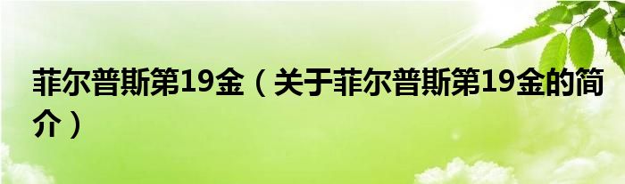 菲爾普斯第19金（關(guān)于菲爾普斯第19金的簡介）